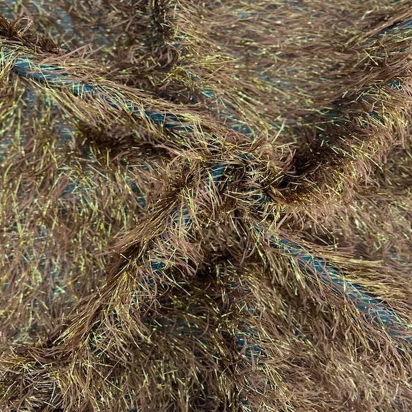 Brown | Gold Metallic Faux Ostrich Feather Lace Fabric
