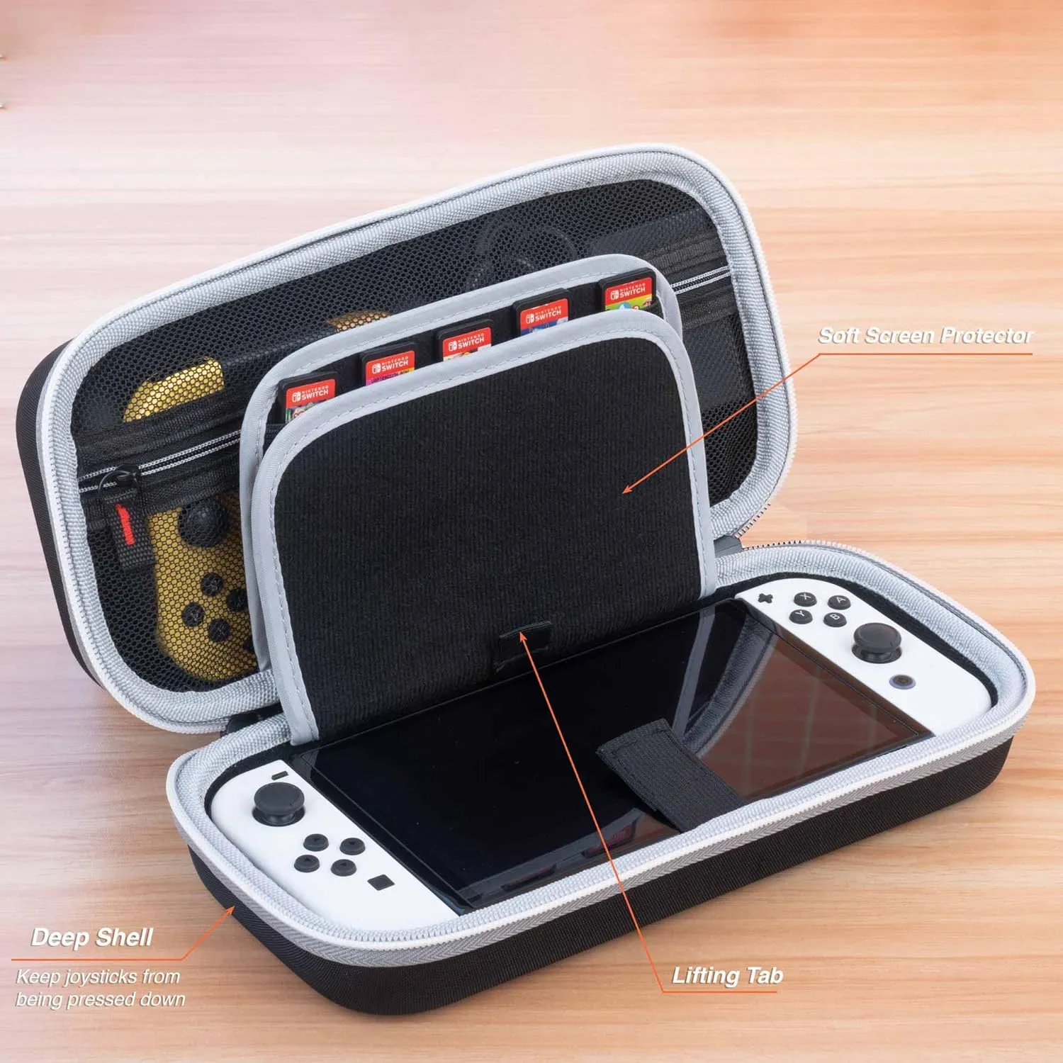 ButterFox Switch Carrying Case for Nintendo Switch OLED, Fits Charger, Joy Con Grip, 18 Games and Protective Case (Black/White)