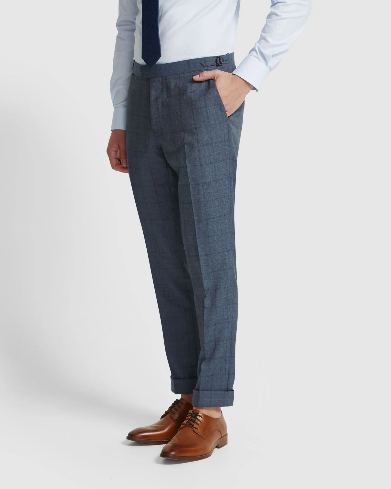 Byron Wool Check Suit Trousers Side Tab