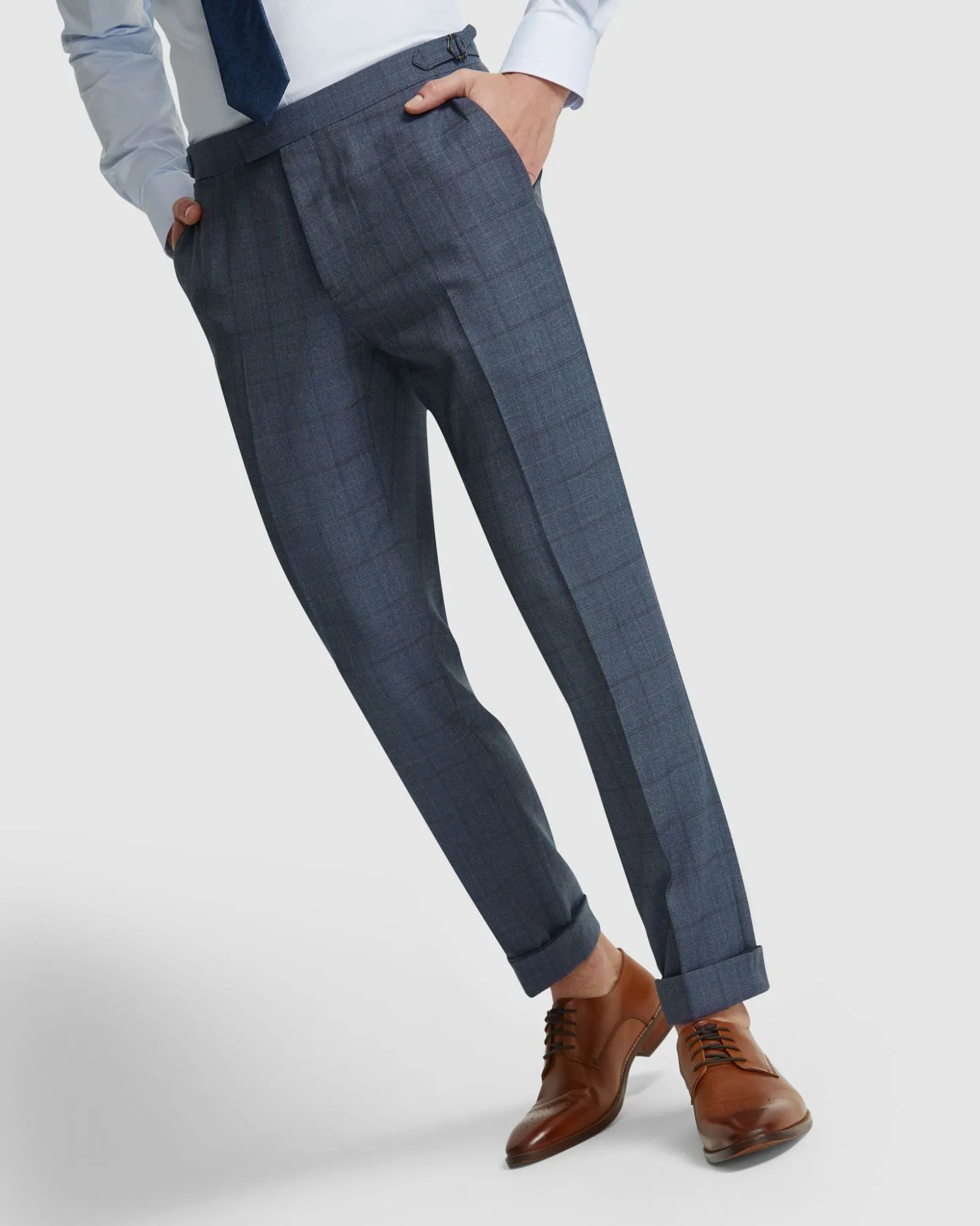 Byron Wool Check Suit Trousers Side Tab