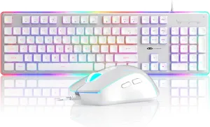 Camiysn Gaming Keyboard and Mouse, White 104 Keys RGB and 6 Speed RGB Mouse Combo, Pudding Keycaps Silent Computer Keyboard for Computer/PC/Laptop/Mac/Windows/Office
