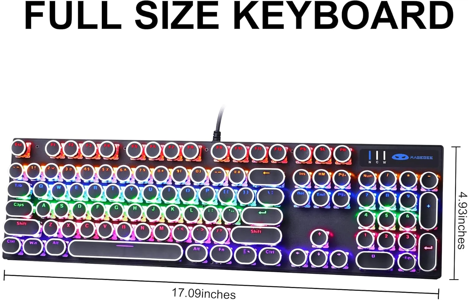 Camiysn Typewriter Style Mechanical Gaming Keyboard, Black Retro Punk Gaming Keyboard with RGB Backlit, 104 Keys Blue Switch Wired Cute Keyboard, Round Keycaps for Windows/Mac/PC