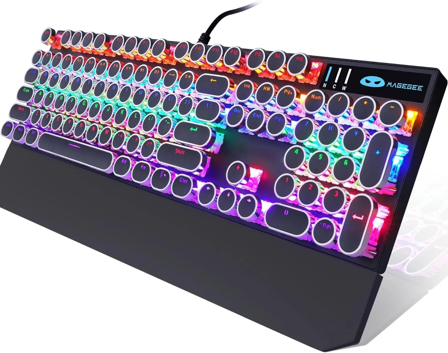 Camiysn Typewriter Style Mechanical Gaming Keyboard, Black Retro Punk Gaming Keyboard with RGB Backlit, 104 Keys Blue Switch Wired Cute Keyboard, Round Keycaps for Windows/Mac/PC