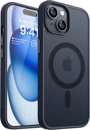 CANSHN Magnetic Case for iPhone 15 Case [Compatible with MagSafe & MIL-Grade Drop Tested] Slim Translucent Matte Cover, Anti-Scratch Shockproof Phone Case for iPhone 15 6.1 Inch, Black