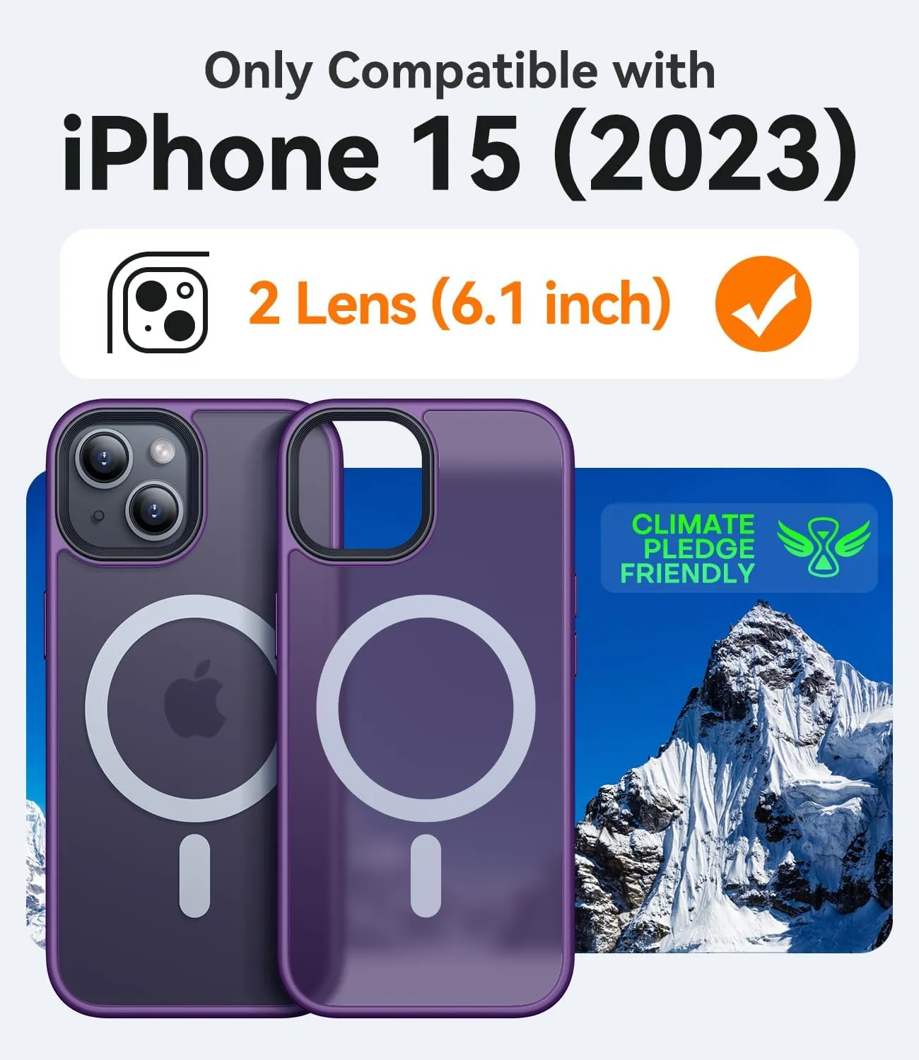CANSHN Magnetic Case for iPhone 15 Case [Compatible with MagSafe & MIL-Grade Drop Tested] Slim Translucent Matte Cover, Anti-Scratch Shockproof Phone Case for iPhone 15 6.1 Inch, Deep Purple