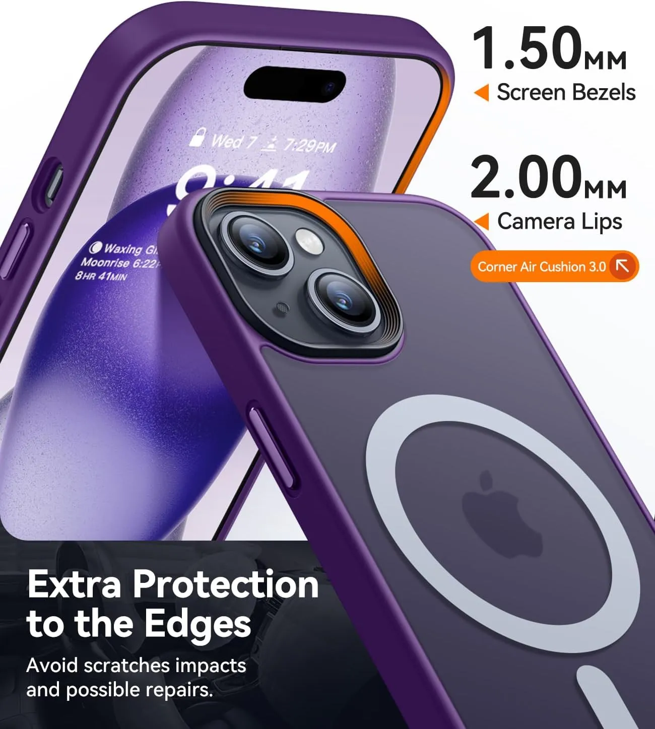 CANSHN Magnetic Case for iPhone 15 Case [Compatible with MagSafe & MIL-Grade Drop Tested] Slim Translucent Matte Cover, Anti-Scratch Shockproof Phone Case for iPhone 15 6.1 Inch, Deep Purple
