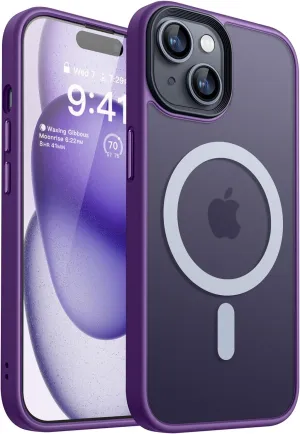 CANSHN Magnetic Case for iPhone 15 Case [Compatible with MagSafe & MIL-Grade Drop Tested] Slim Translucent Matte Cover, Anti-Scratch Shockproof Phone Case for iPhone 15 6.1 Inch, Deep Purple