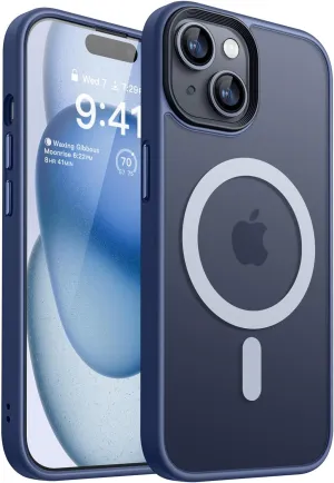 CANSHN Magnetic Case for iPhone 15 Case [Compatible with MagSafe & MIL-Grade Drop Tested] Slim Translucent Matte Cover, Anti-Scratch Shockproof Phone Case for iPhone 15 6.1 Inch, Navy Blue