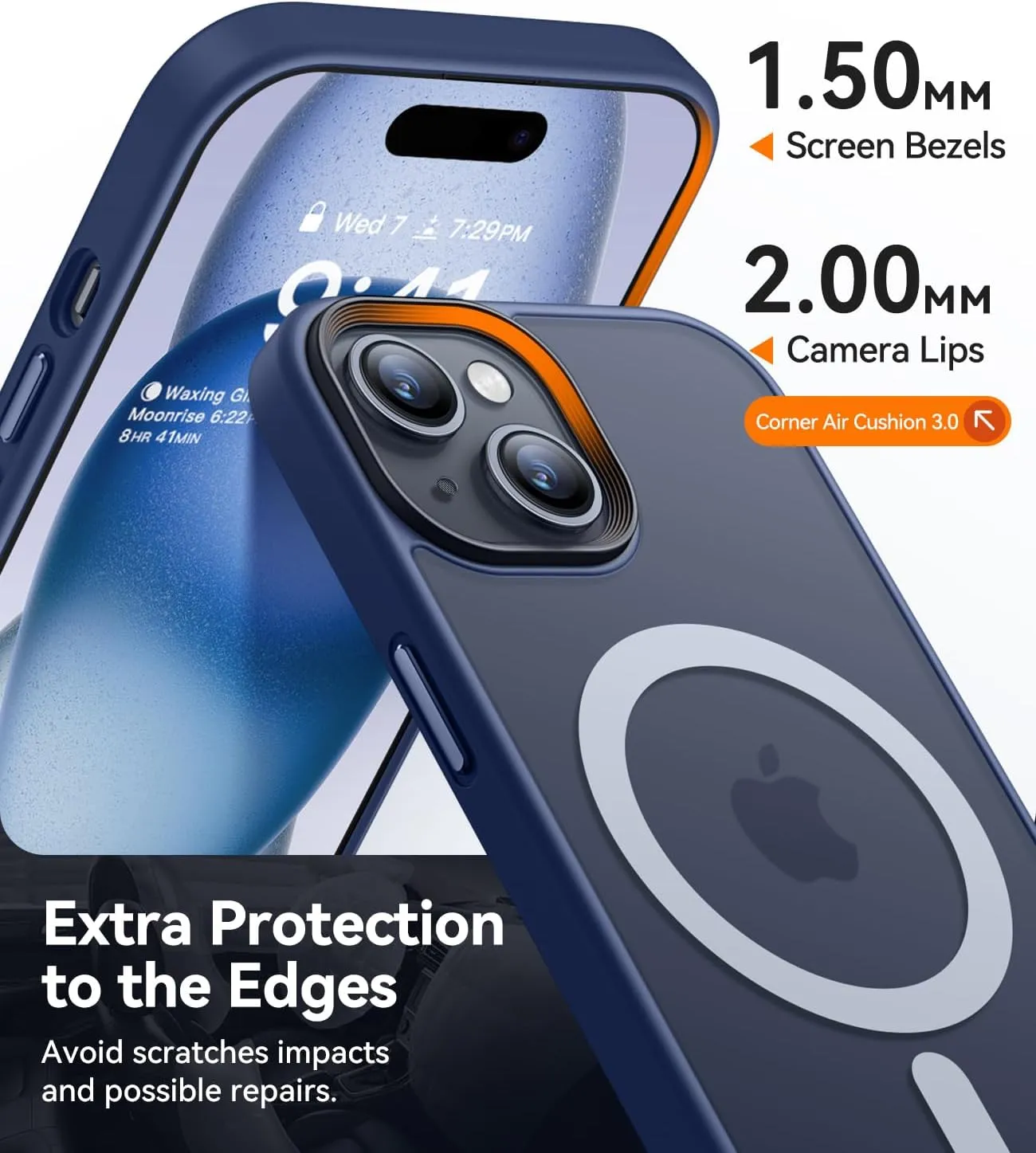 CANSHN Magnetic Case for iPhone 15 Case [Compatible with MagSafe & MIL-Grade Drop Tested] Slim Translucent Matte Cover, Anti-Scratch Shockproof Phone Case for iPhone 15 6.1 Inch, Navy Blue