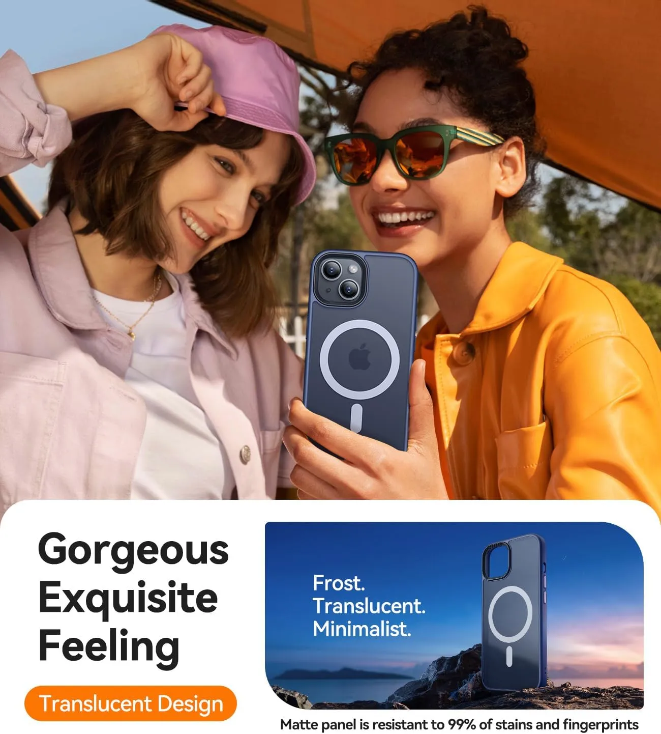 CANSHN Magnetic Case for iPhone 15 Case [Compatible with MagSafe & MIL-Grade Drop Tested] Slim Translucent Matte Cover, Anti-Scratch Shockproof Phone Case for iPhone 15 6.1 Inch, Navy Blue