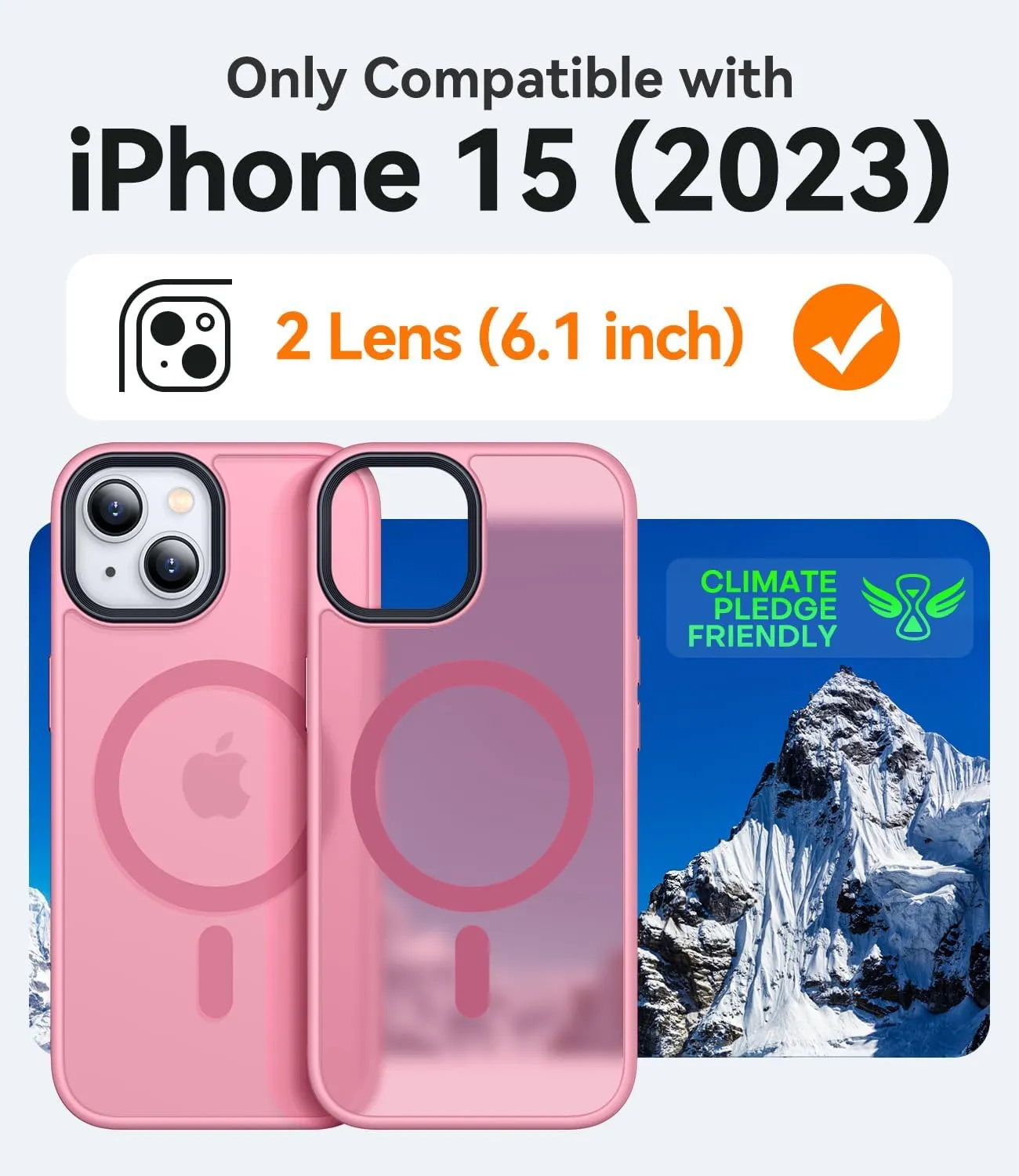 CANSHN Magnetic Case for iPhone 15 Case [Compatible with MagSafe & MIL-Grade Drop Tested] Slim Translucent Matte Cover, Anti-Scratch Shockproof Phone Case for iPhone 15 6.1 Inch, Pinkish