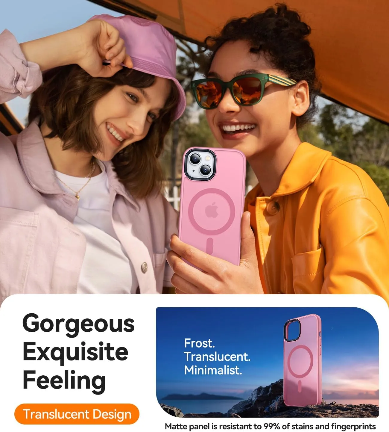 CANSHN Magnetic Case for iPhone 15 Case [Compatible with MagSafe & MIL-Grade Drop Tested] Slim Translucent Matte Cover, Anti-Scratch Shockproof Phone Case for iPhone 15 6.1 Inch, Pinkish