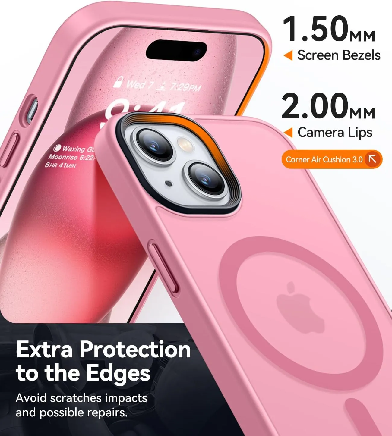 CANSHN Magnetic Case for iPhone 15 Case [Compatible with MagSafe & MIL-Grade Drop Tested] Slim Translucent Matte Cover, Anti-Scratch Shockproof Phone Case for iPhone 15 6.1 Inch, Pinkish