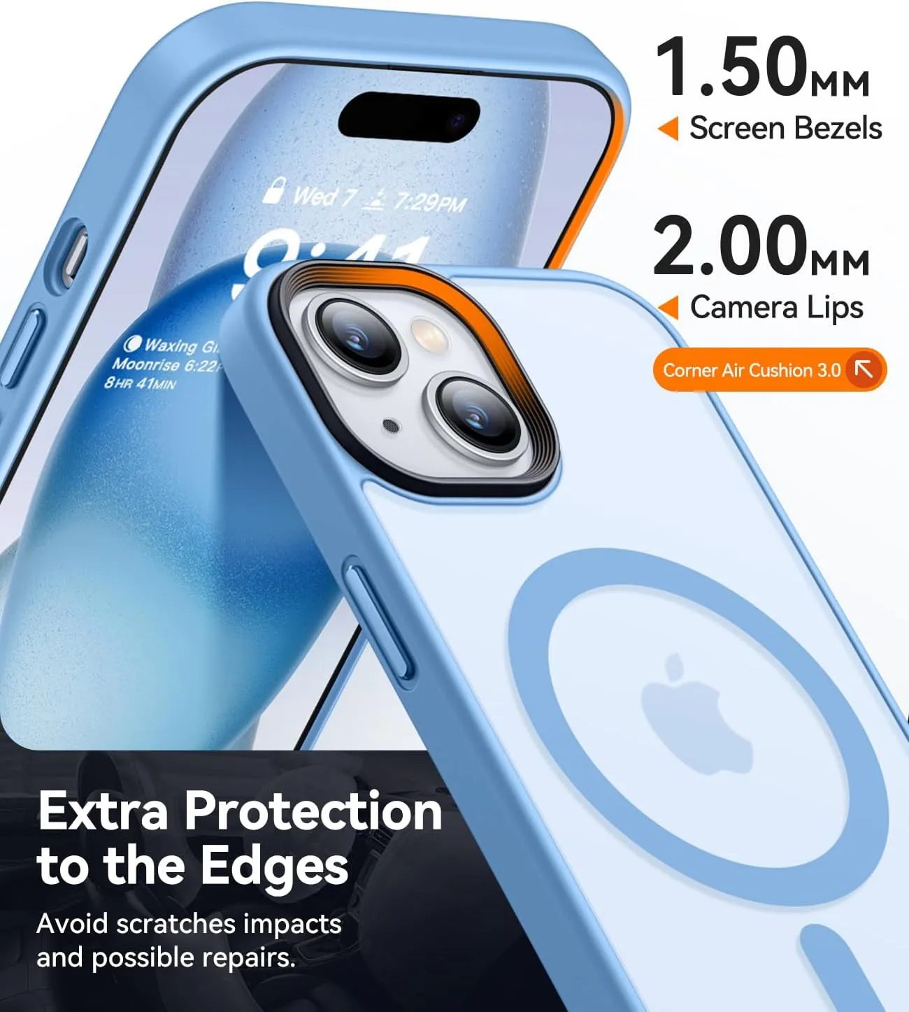 CANSHN Magnetic Case for iPhone 15 Case [Compatible with MagSafe & MIL-Grade Drop Tested] Slim Translucent Matte Cover, Anti-Scratch Shockproof Phone Case for iPhone 15 6.1 Inch, Sky Blue