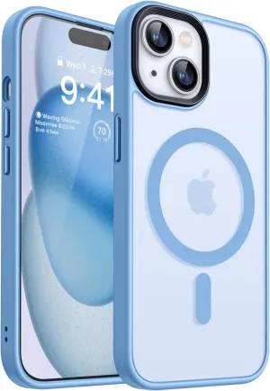 CANSHN Magnetic Case for iPhone 15 Case [Compatible with MagSafe & MIL-Grade Drop Tested] Slim Translucent Matte Cover, Anti-Scratch Shockproof Phone Case for iPhone 15 6.1 Inch, Sky Blue