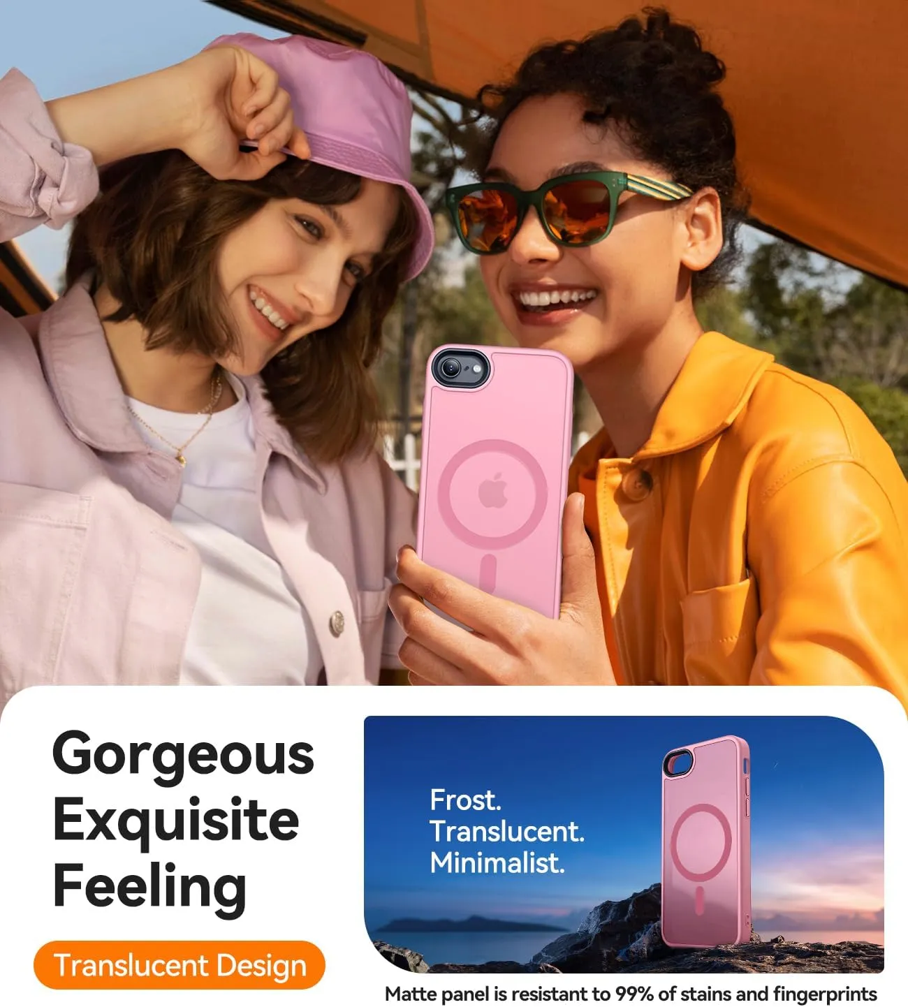 CANSHN Magnetic Case for iPhone SE 2022/iPhone SE 2020/iPhone 8, Built in Magnets Compatible with MagSafe, Translucent Matte Back Phone Cover for iPhone 8/SE 2/SE 34.7" Frosted Pink