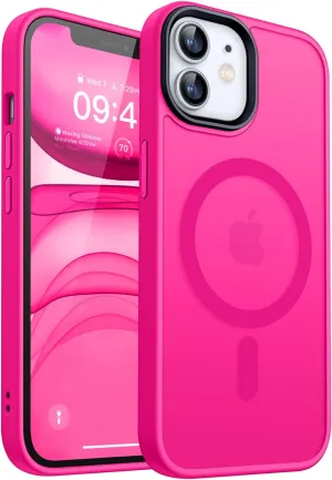 CANSHN Magnetic Compatible with iPhone 11 Case [Compatible with Magsafe] [Translucent Matte] Slim Thin Shockproof Protective Bumper Cover Phone Case Cover 6.1 Inch - Hot Pink