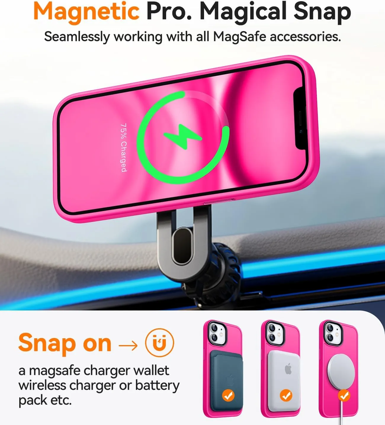CANSHN Magnetic Compatible with iPhone 11 Case [Compatible with Magsafe] [Translucent Matte] Slim Thin Shockproof Protective Bumper Cover Phone Case Cover 6.1 Inch - Hot Pink