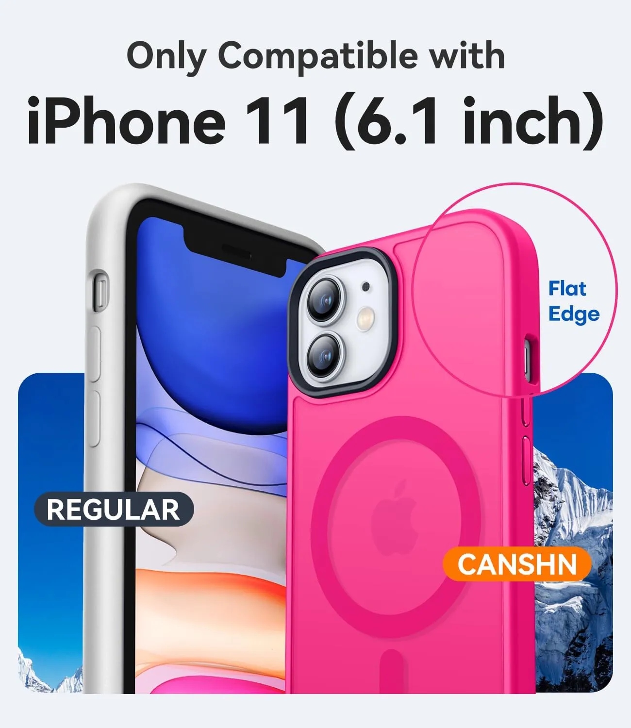 CANSHN Magnetic Compatible with iPhone 11 Case [Compatible with Magsafe] [Translucent Matte] Slim Thin Shockproof Protective Bumper Cover Phone Case Cover 6.1 Inch - Hot Pink