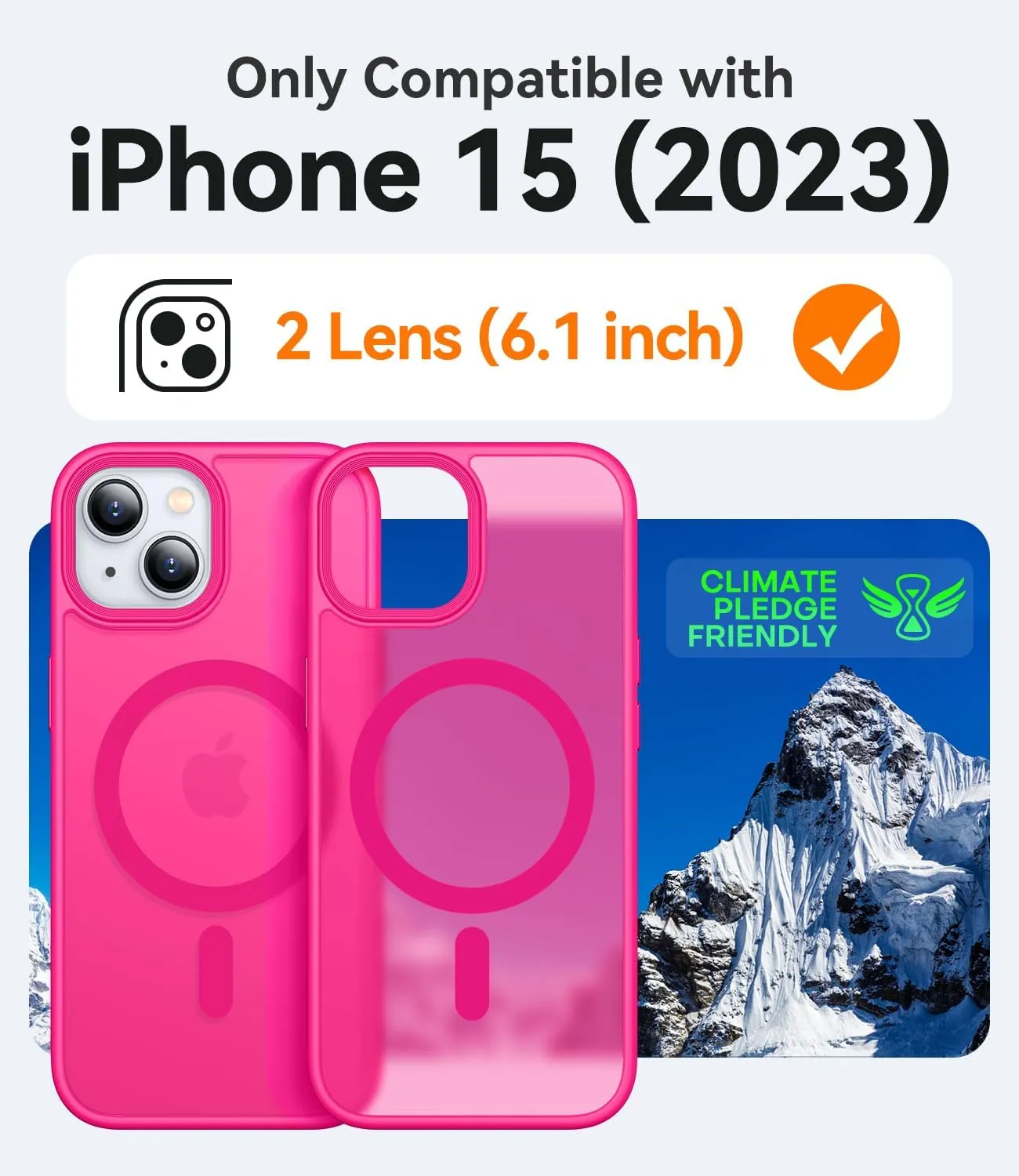 CANSHN Magnetic Designed for iPhone 15 Case [Compatible with Magsafe] [Translucent Matte] Slim Thin Shockproof Protective Bumper Cover Phone Case for iPhone 15 6.1 Inch - Hot Pink