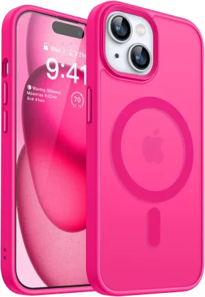 CANSHN Magnetic Designed for iPhone 15 Case [Compatible with Magsafe] [Translucent Matte] Slim Thin Shockproof Protective Bumper Cover Phone Case for iPhone 15 6.1 Inch - Hot Pink