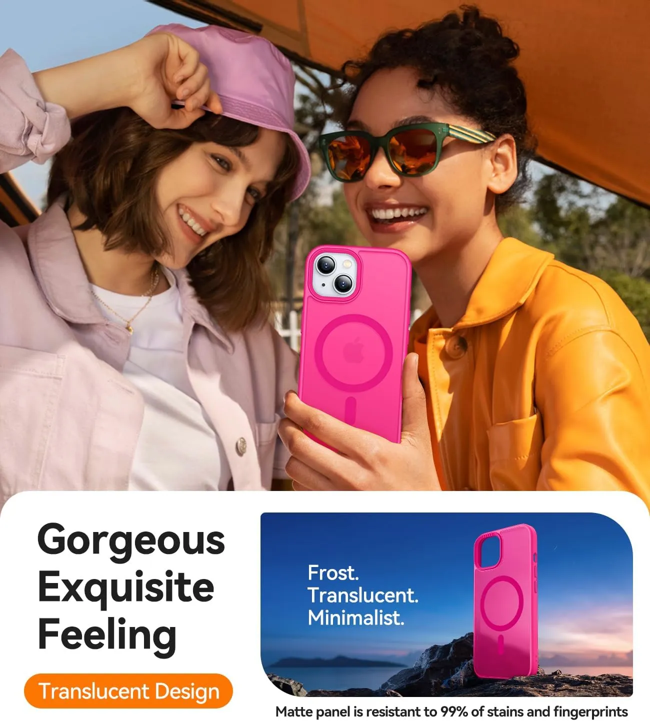 CANSHN Magnetic Designed for iPhone 15 Case [Compatible with Magsafe] [Translucent Matte] Slim Thin Shockproof Protective Bumper Cover Phone Case for iPhone 15 6.1 Inch - Hot Pink