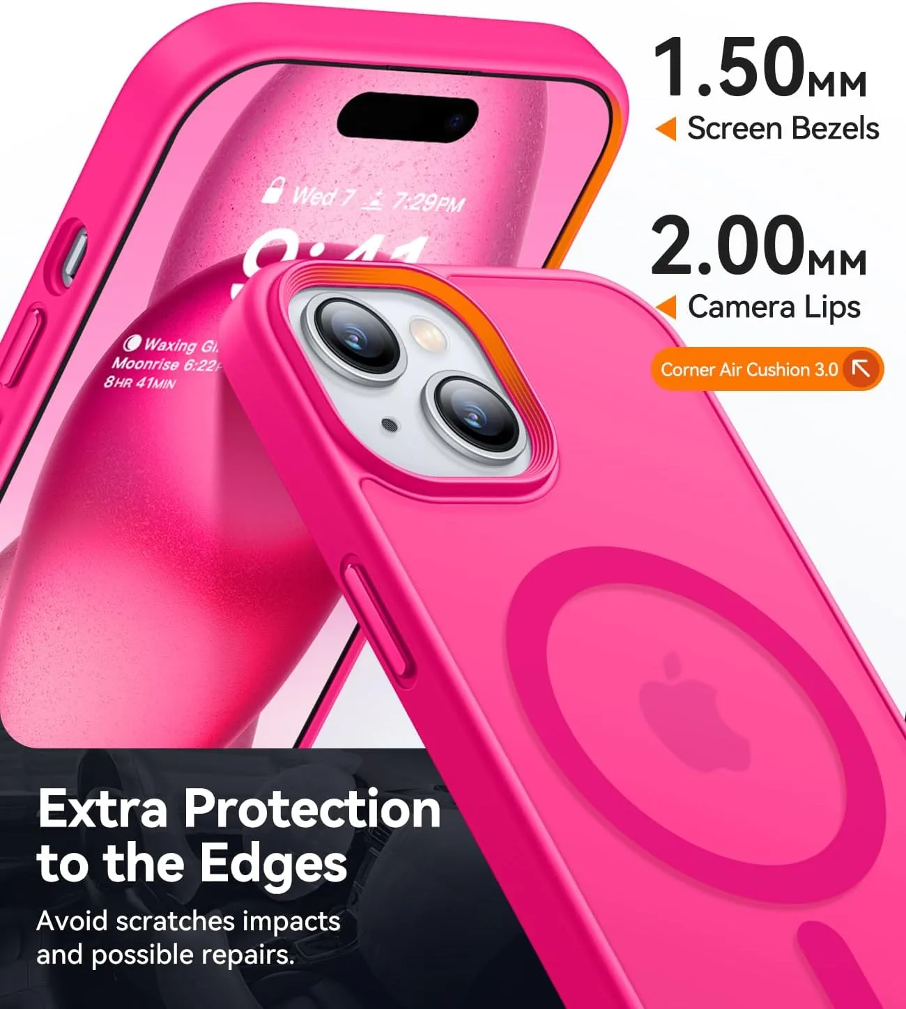 CANSHN Magnetic Designed for iPhone 15 Case [Compatible with Magsafe] [Translucent Matte] Slim Thin Shockproof Protective Bumper Cover Phone Case for iPhone 15 6.1 Inch - Hot Pink