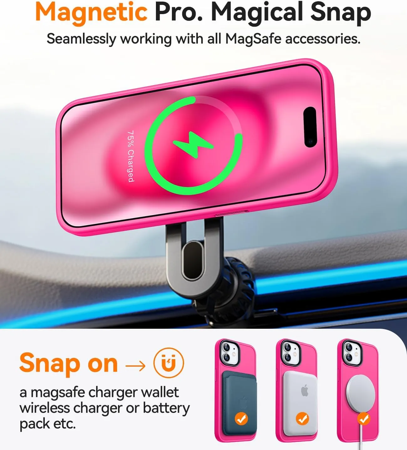 CANSHN Magnetic Designed for iPhone 15 Case [Compatible with Magsafe] [Translucent Matte] Slim Thin Shockproof Protective Bumper Cover Phone Case for iPhone 15 6.1 Inch - Hot Pink