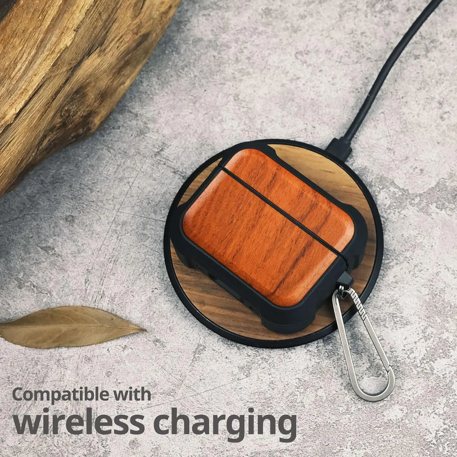 Carveit Wooden Case for AirPods Pro 2nd/1st Gen Case, Wood Artisan Engraved & TPU Shockproof Cover, Titanium Quick Released Clasp, Wireless Chargers Compatible (Natural Grain) Rosy