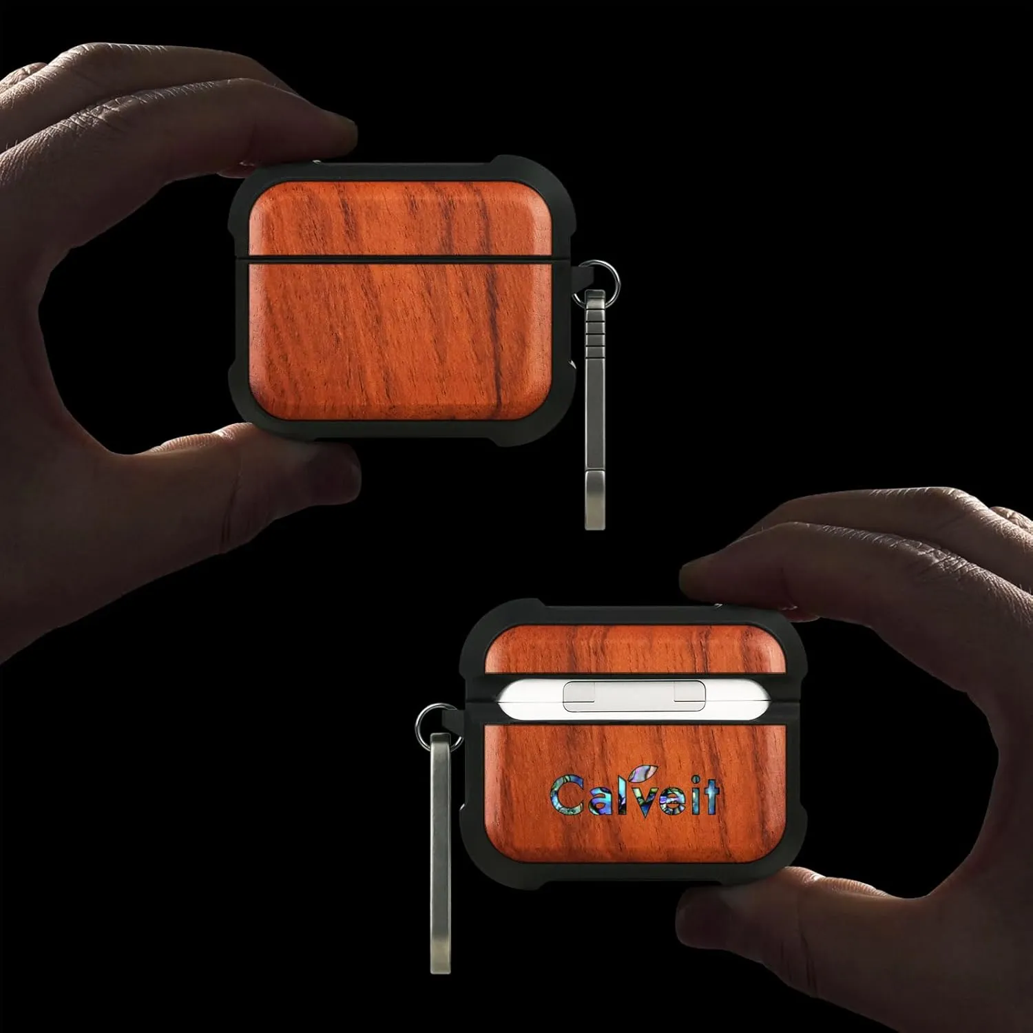 Carveit Wooden Case for AirPods Pro 2nd/1st Gen Case, Wood Artisan Engraved & TPU Shockproof Cover, Titanium Quick Released Clasp, Wireless Chargers Compatible (Natural Grain) Rosy
