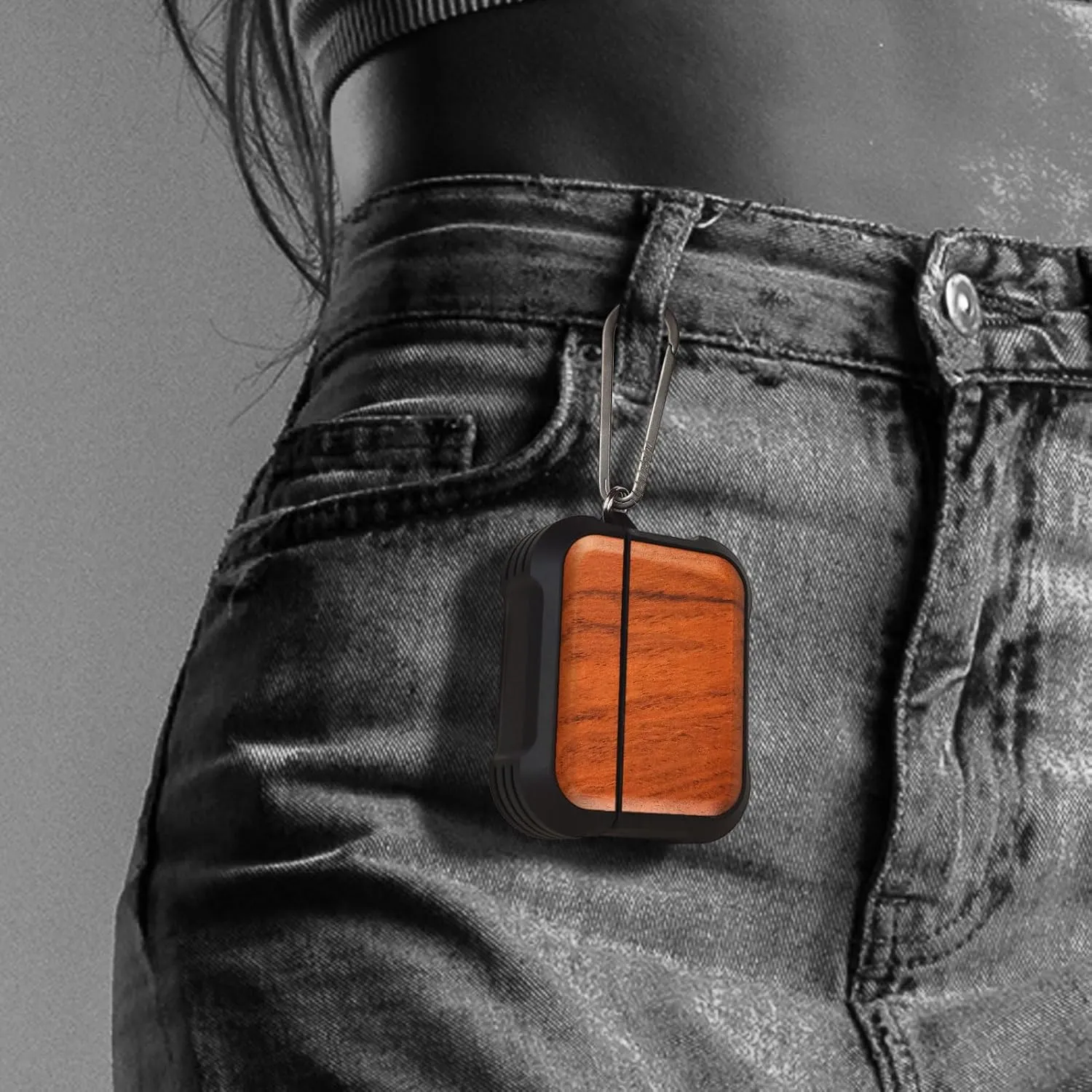 Carveit Wooden Case for AirPods Pro 2nd/1st Gen Case, Wood Artisan Engraved & TPU Shockproof Cover, Titanium Quick Released Clasp, Wireless Chargers Compatible (Natural Grain) Rosy
