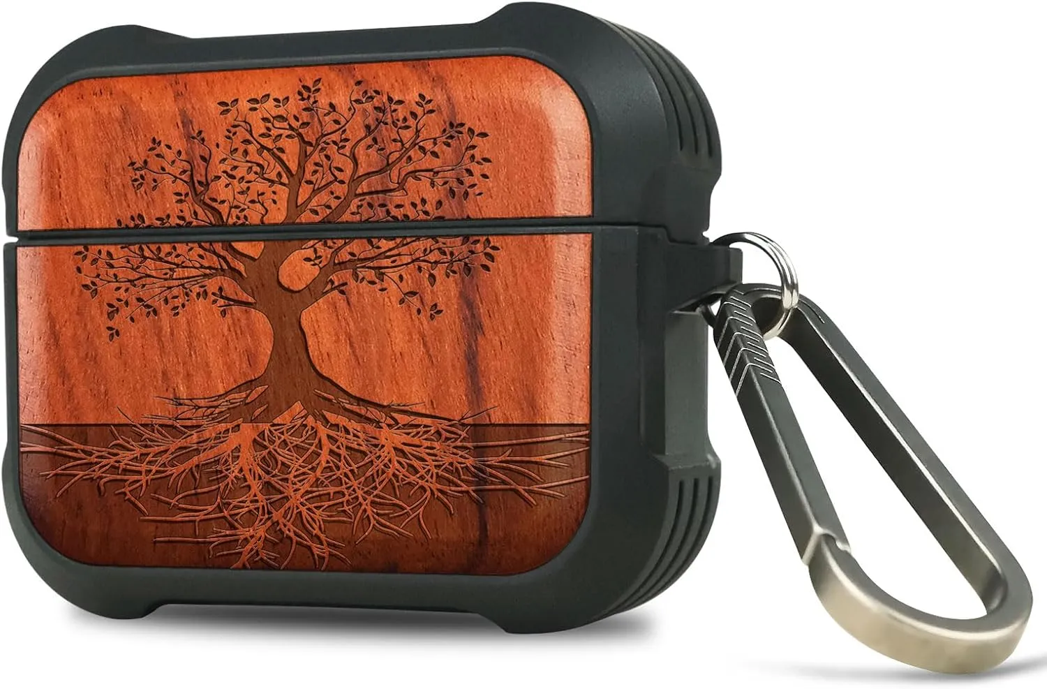 Carveit Wooden Case for AirPods Pro 2nd/1st Gen Case, Wood Artisan Engraved & TPU Shockproof Cover, Titanium Quick Released Clasp, Wireless Chargers Compatible (The Yin Yang Tree) Rosy