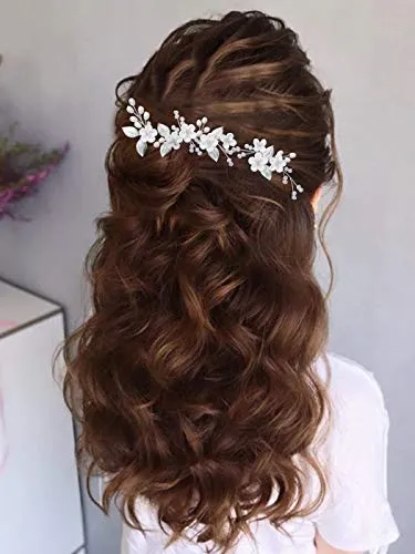 Casdre Flower Bridal Hair Pins Pearl Bride Wedding Hair Accessories Rhinestone Hair Piece for Women and Girls(Pack of 3) (A Silver)