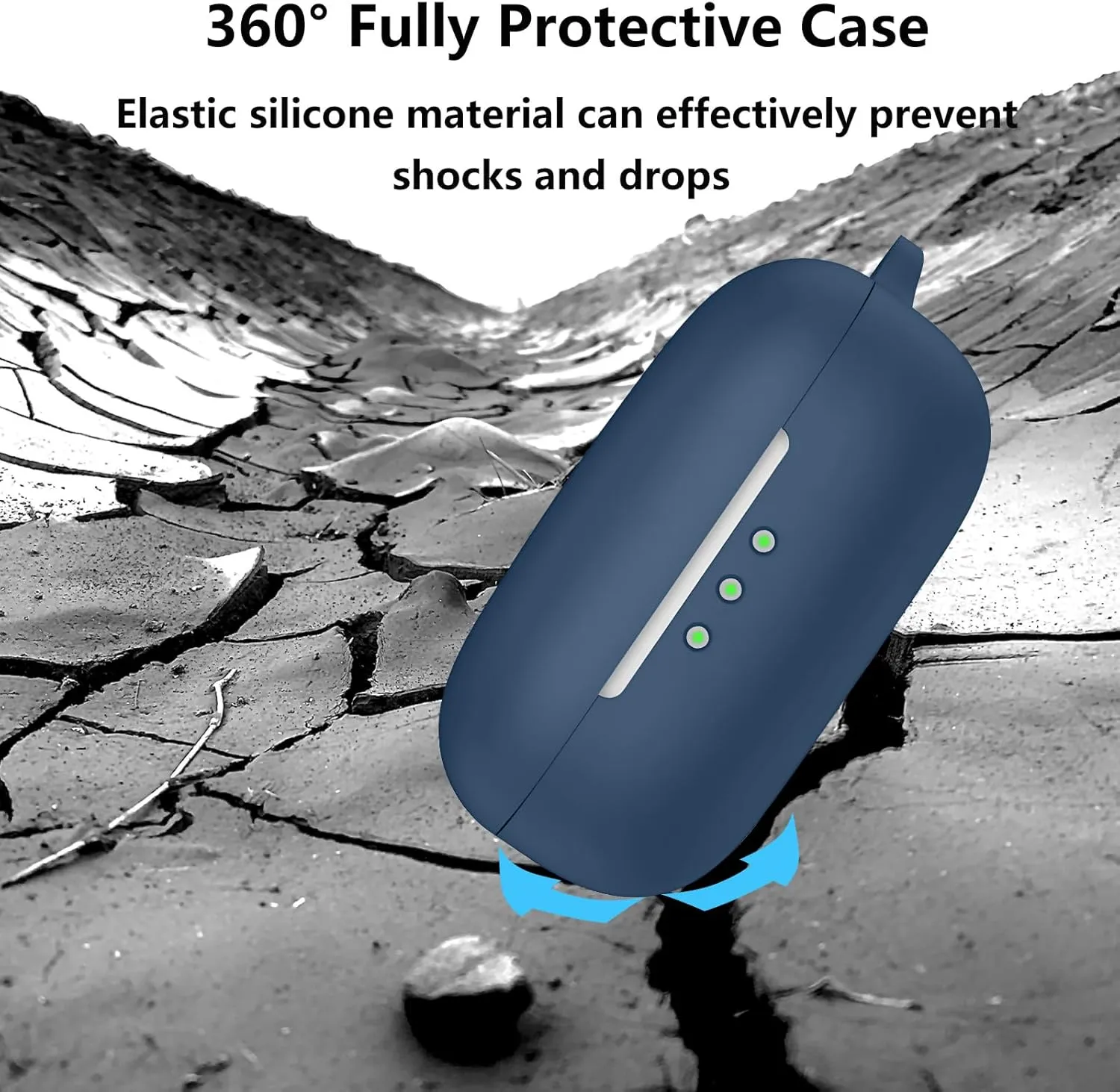 Case Compatible with EarFun Air Pro 4 Earbuds, Soft Silicone Case Cover with Cleaner Kit Shockproof Protective Cover with Carabiner Accessories Keychain (Navy Blue)