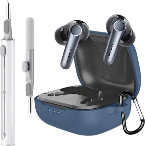 Case Compatible with EarFun Air Pro 4 Earbuds, Soft Silicone Case Cover with Cleaner Kit Shockproof Protective Cover with Carabiner Accessories Keychain (Navy Blue)