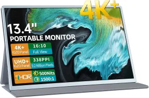 CASKING Portable Monitor 4K  13.4'' IGZO 4K  Portable Travel Monitor (3840x2400),500 Nits,1500:1,FreeSync,HDR and Dual-Speaker with USB-C and Standard HDMI for Mac/Laptop/PC/Xbox/Switch/PS5
