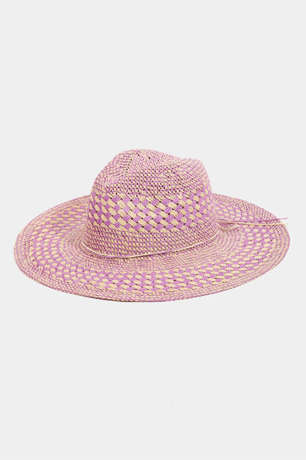 Checkered Woven Straw Sun Hat