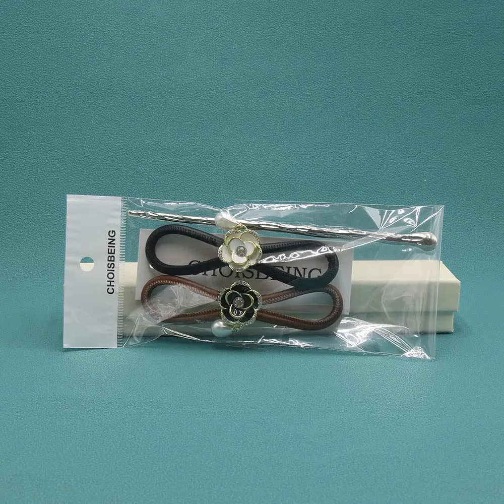 CHOISBEING Leather Hair Barrettes for Women French Hair Clip with Metal Hair Stick for Buns Hair Slides for Girls Camellia Flower Clip(M)