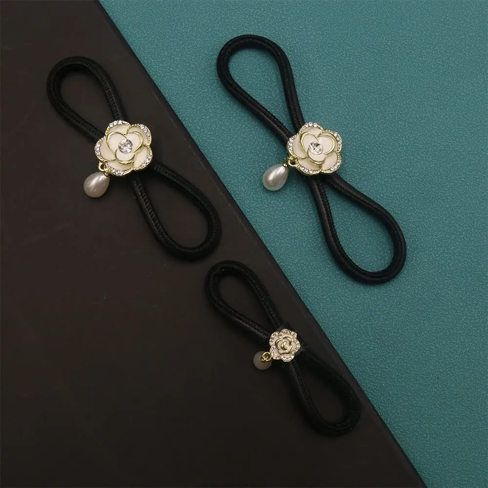 CHOISBEING Leather Hair Barrettes for Women French Hair Clip with Metal Hair Stick for Buns Hair Slides for Girls Camellia Flower Clip(M)