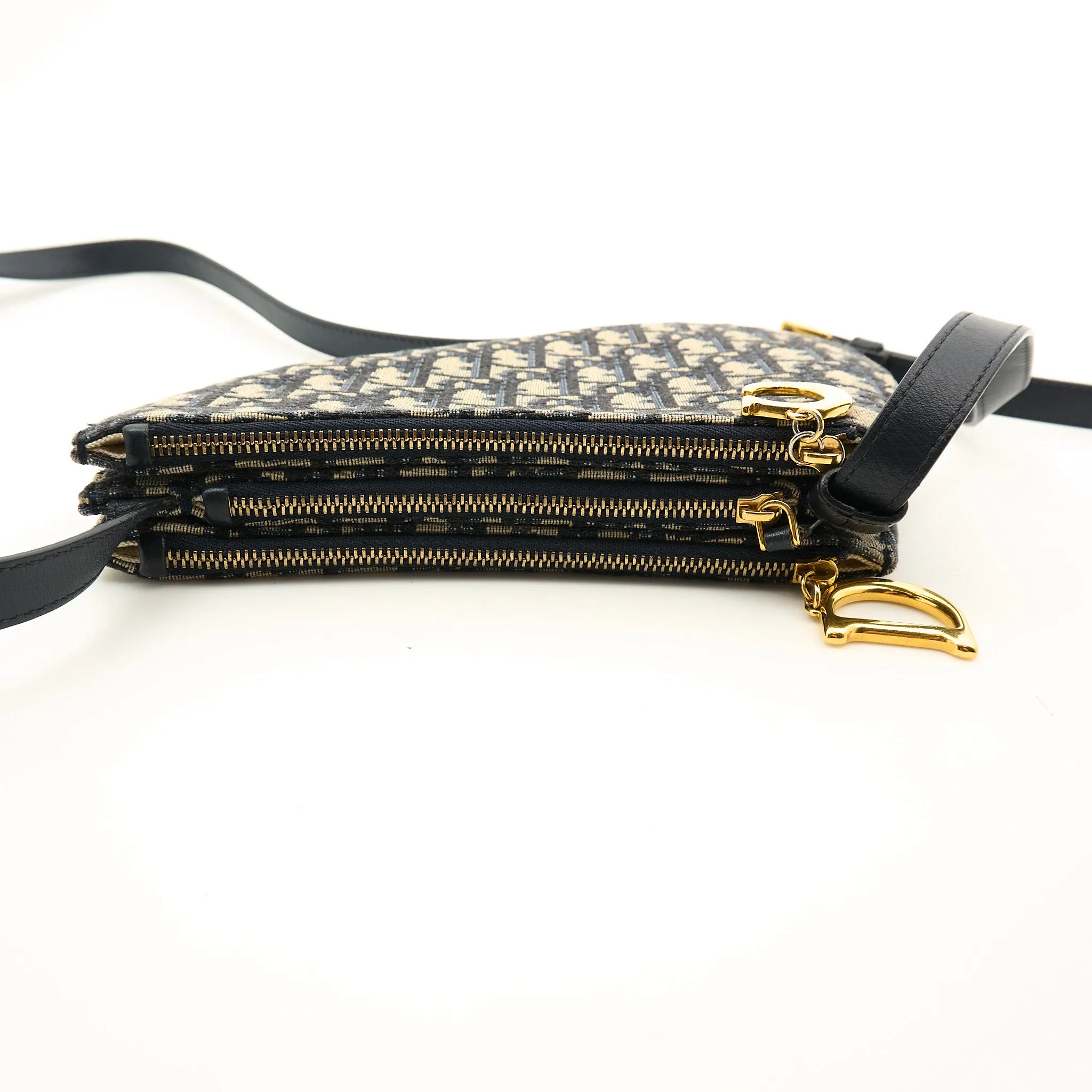 Christian Dior Blue Oblique Saddle Triple Zip Crossbody Bag