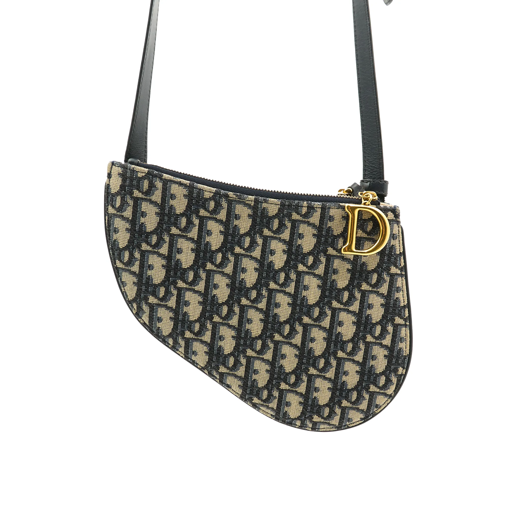 Christian Dior Blue Oblique Saddle Triple Zip Crossbody Bag