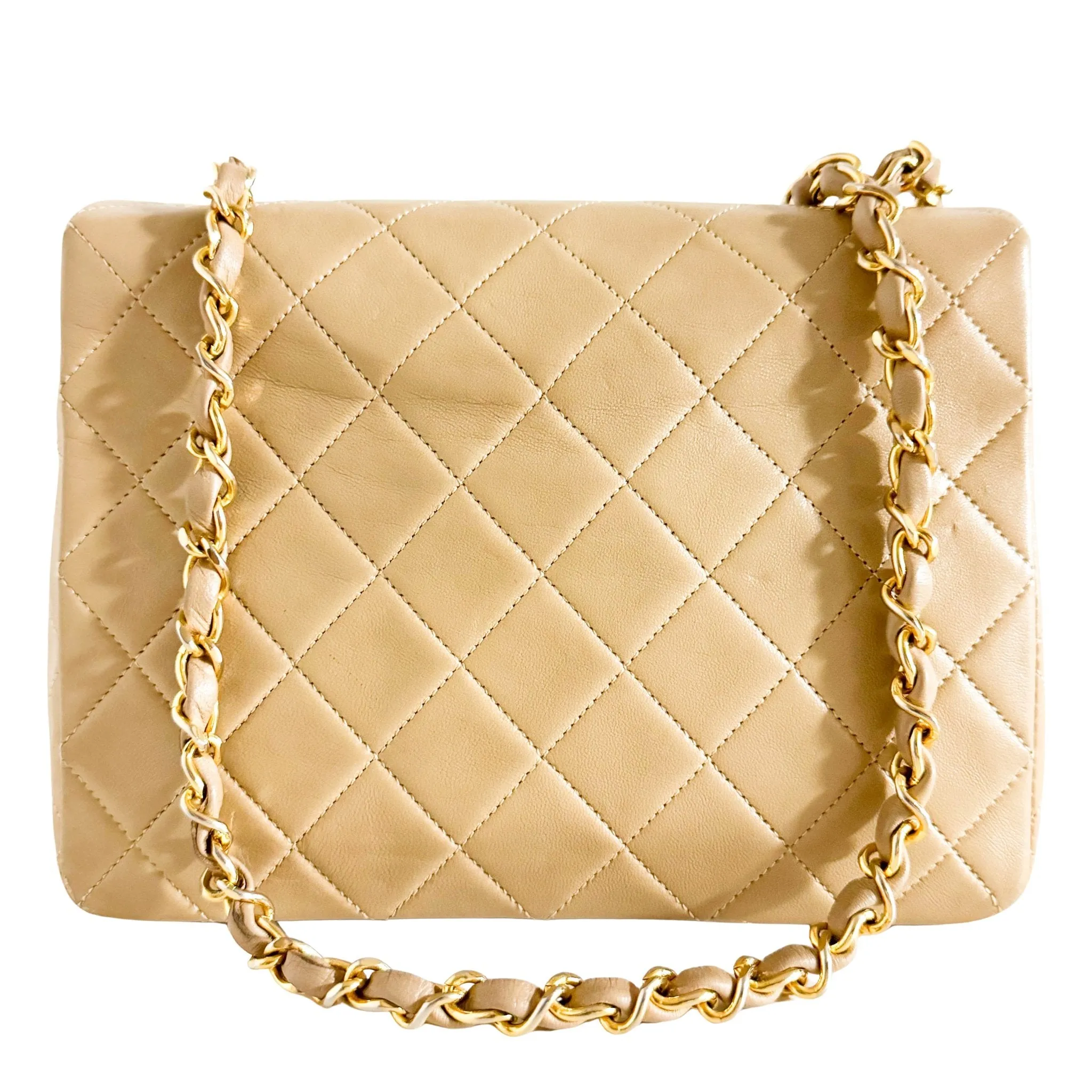 Classic Flap Beige Lambskin Mini Gold Chain Shoulder Bag