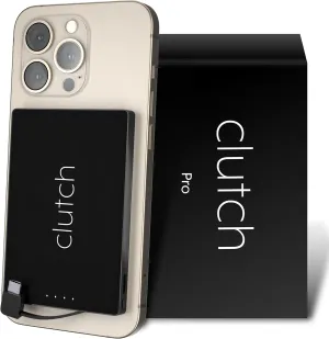 Clutch - Pro USB-C Portable Charger - Compatible with iPhone 15, 16 & Android Devices - Power Bank Magnetic Battery - TSA Travel Approved - USB Rechargeable - Built-in Cable - 5000 mAh - 3.7oz - Black