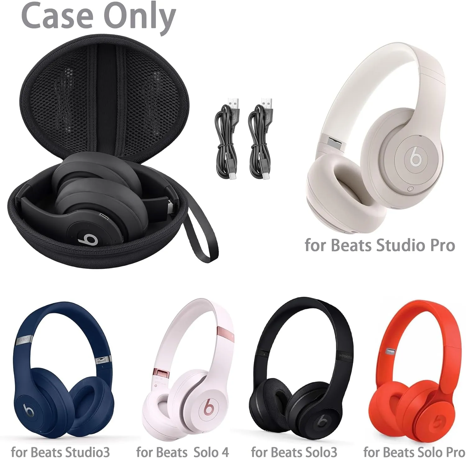 co2CREA for Beats Studio Pro / Studio3 / Solo4 / Solo3 Headphones, Hard Travel Case Compatible with Beats Wireless On-Ear Headphones (Black Case)