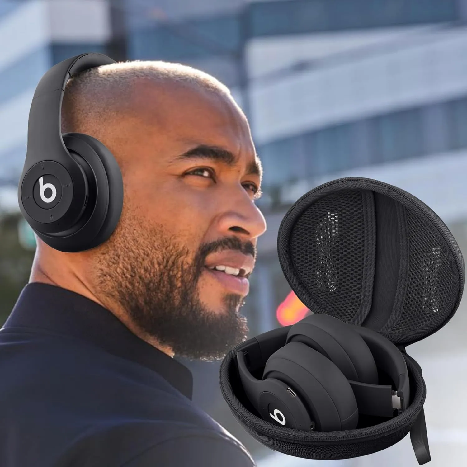 co2CREA for Beats Studio Pro / Studio3 / Solo4 / Solo3 Headphones, Hard Travel Case Compatible with Beats Wireless On-Ear Headphones (Black Case)