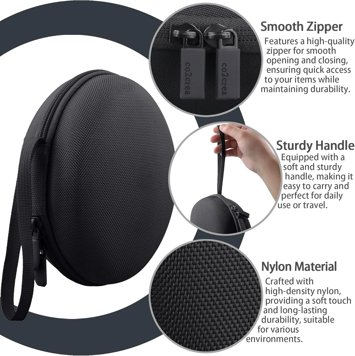 co2CREA for Beats Studio Pro / Studio3 / Solo4 / Solo3 Headphones, Hard Travel Case Compatible with Beats Wireless On-Ear Headphones (Black Case)