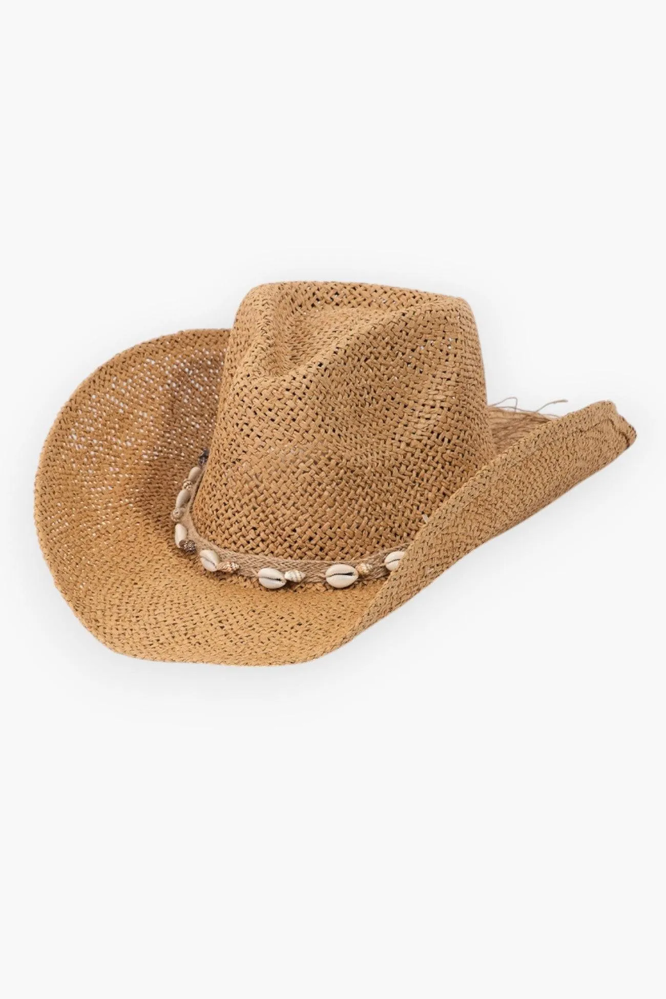 Coastal Vibes Puka Shell Straw Cowboy Hat