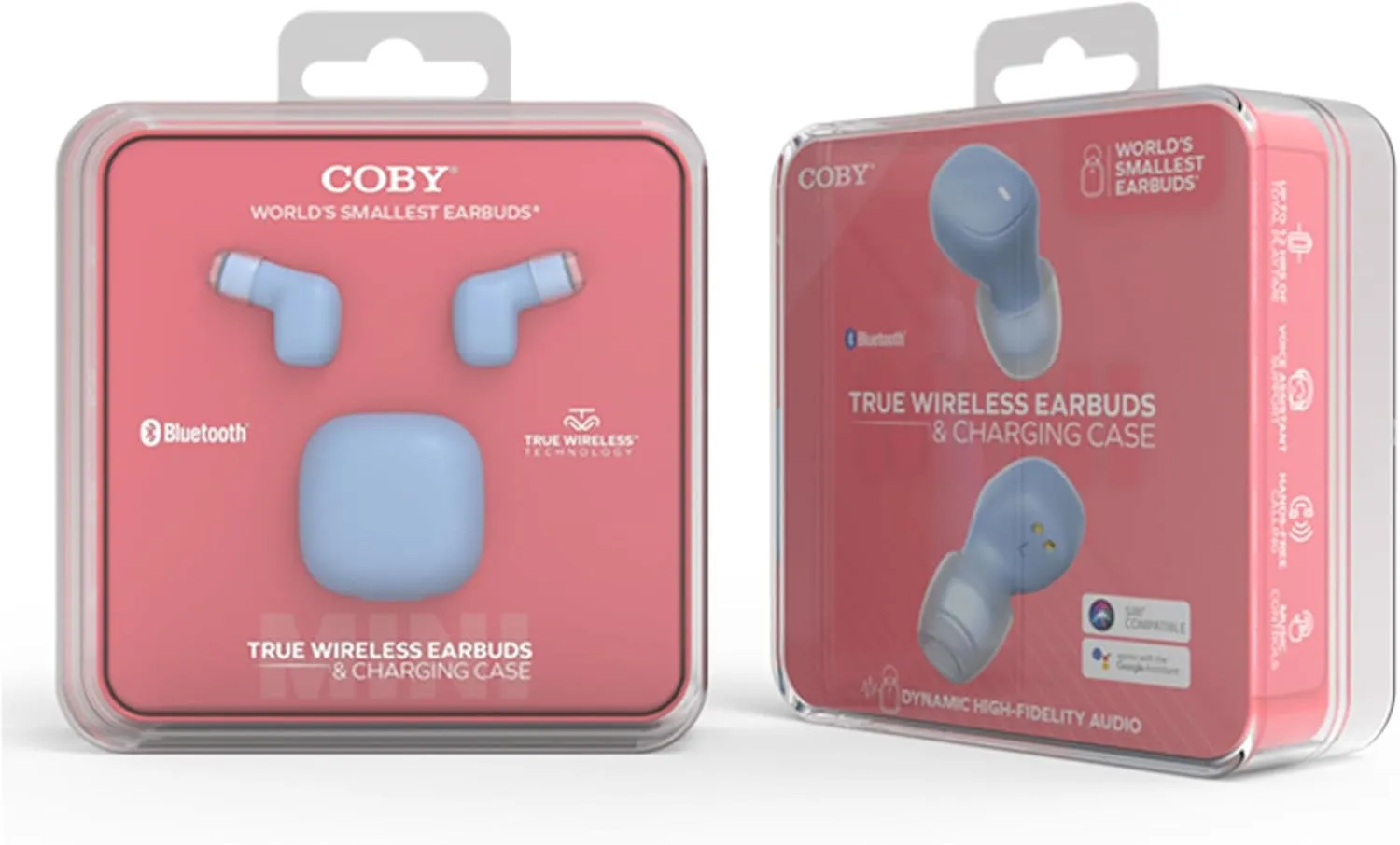 Coby Mini True Wireless Earbuds, Worlds Smallest Wireless Ear Buds, Lightweight in-Ear Headphones & Case, Built-in Mic | Bluetooth Headphones 12-HR Play (Blue)