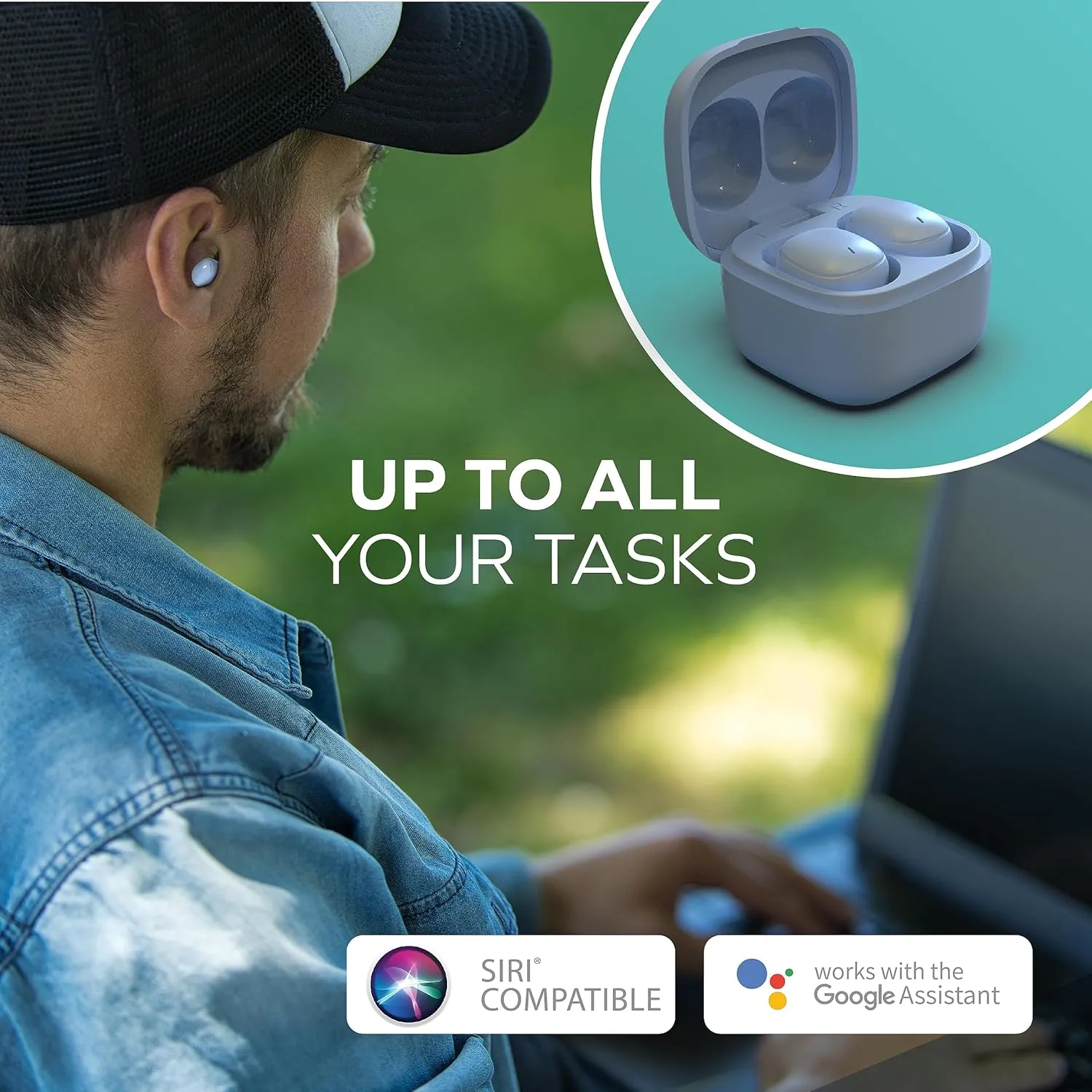 Coby Mini True Wireless Earbuds, Worlds Smallest Wireless Ear Buds, Lightweight in-Ear Headphones & Case, Built-in Mic | Bluetooth Headphones 12-HR Play (Blue)