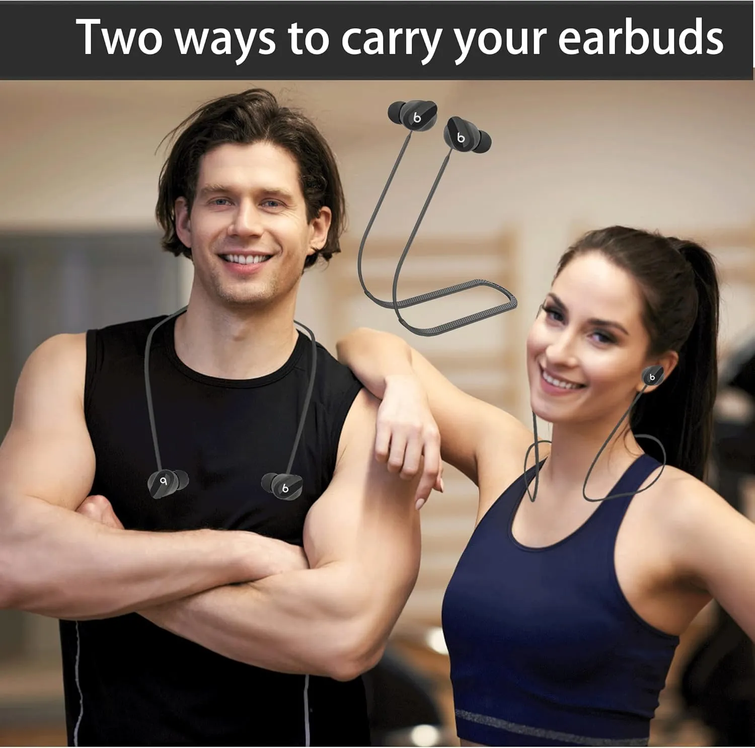 Compatible with Beats Studio Buds Strap, Sports Silicone Beats Earbuds Lanyard, Anti Lost Studio Buds Straps Accessories, Anti-Lost Neck Rope Cord Soft, Running Holder Connector, (Black)